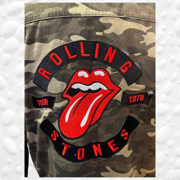 🧥 **Rolling Stones 1978 Tour Army Camo Embroidered Rock Concert Jacket** 🧥 - Picture 7 of 11